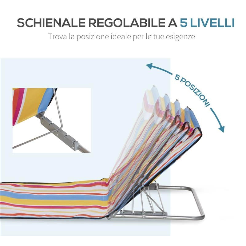 SET 2 SDRAIO DA SPIAGGIA PIEGHEVOLI CON SCHIENALE REGOLABILE E POGGIATESTA 53X124X35-45 CM MULTICOLORE