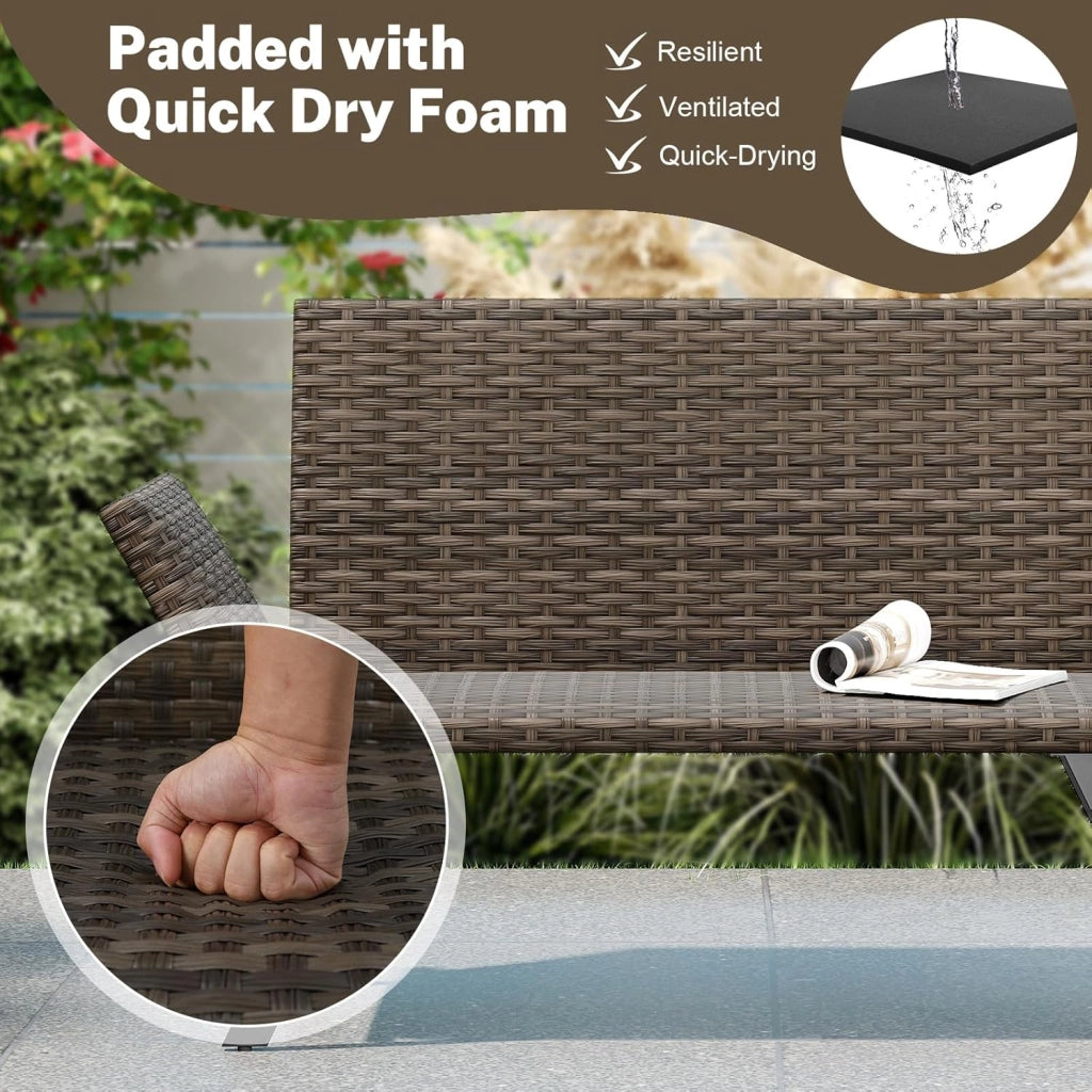 Divano da giardino in rattan a 2 posti, panca convertibile da esterno con braccioli regolabili, design intrecciato, lunghezza 163-178 cm, carico 300 kg, lettino da giardino per terrazza