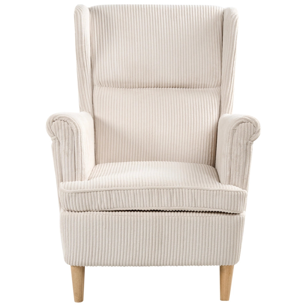 Poltrona con schienale alto rivestita in velluto a coste con gambe in legno Beige chiaro stile Tradizionale