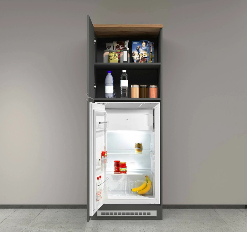Dispensa da cucina Mesarthim, Mobile multiuso, Armadio porta frigo a 2 ante, 100% Made in Italy, 60x60h165 cm, Antracite e Rovere