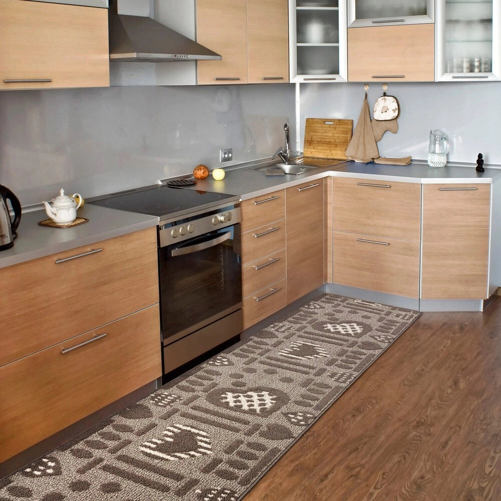 Tappeto Cucina Antiscivolo Cuori 3D Lavabile Moderno Assorbente Beige 50x75 cm