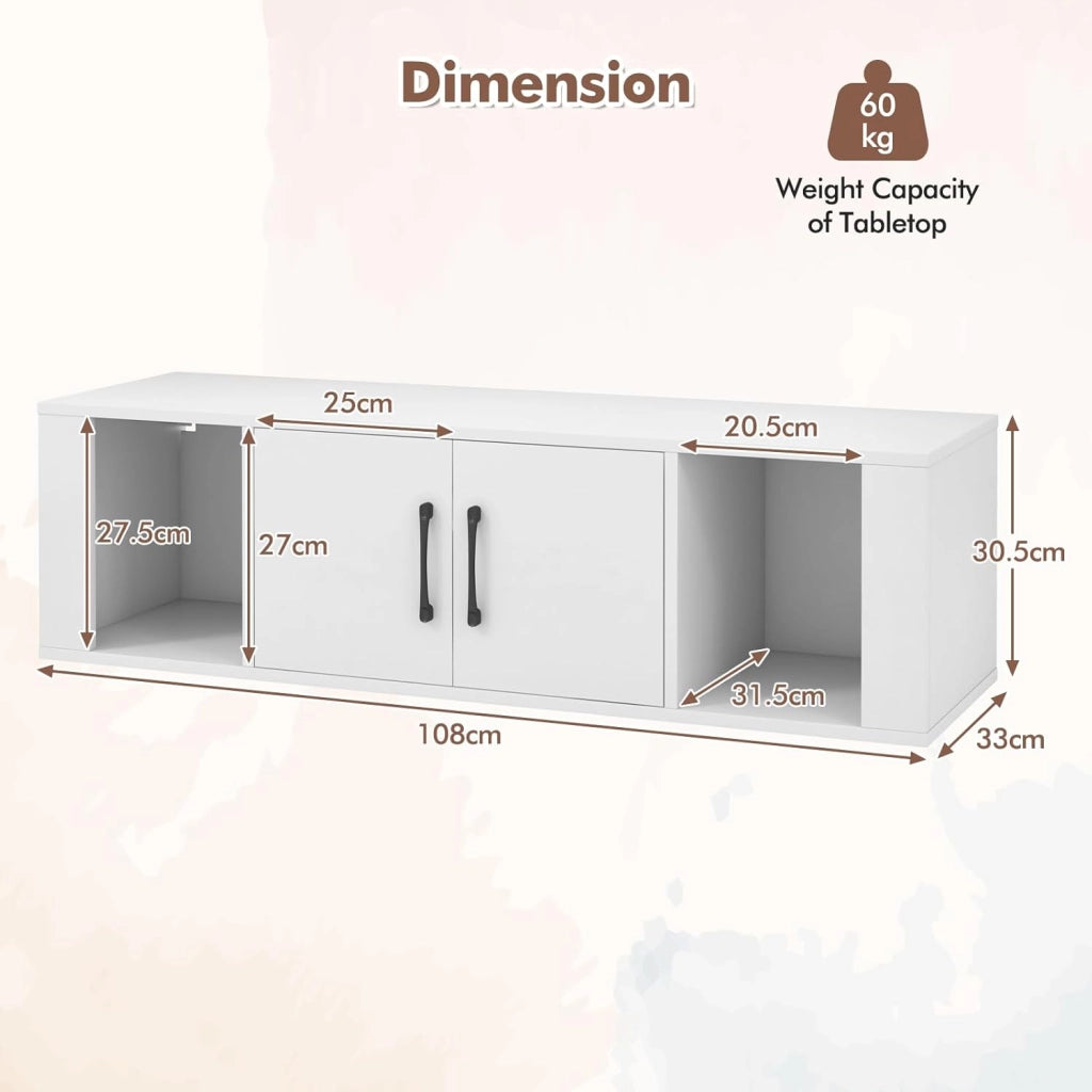 Mobile per TV Sospeso con Armadio, Supporto da Parete, Moderno per Soggiorno, Camera da Letto, Ufficio, 108 x 33 x 30,5 cm, Bianco
