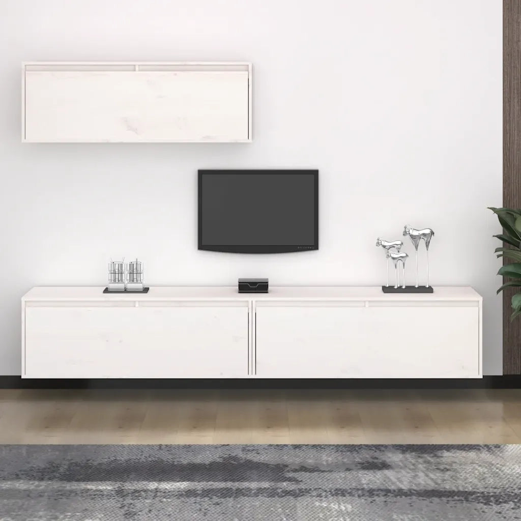 Set Mobile TV 3 pz-Credenza per TV bianco in legno massello di pino