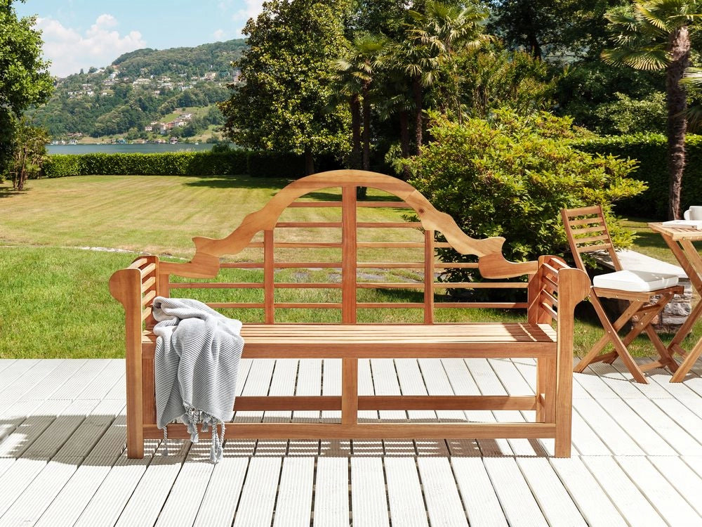 Panchina da giardino in legno di acacia chiaro 196 cm resistente all'acqua Design classico per 3 persone da esterno