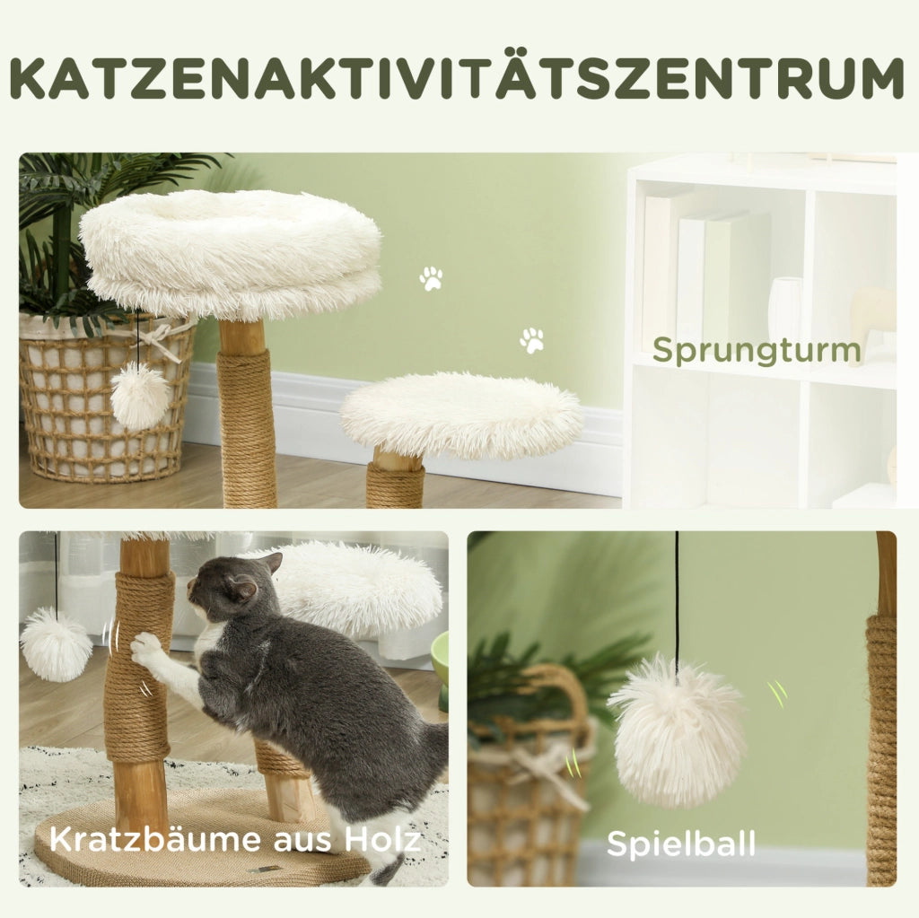 Tiragraffi per gatti bianco con pallina e lettini, 61,5 cm