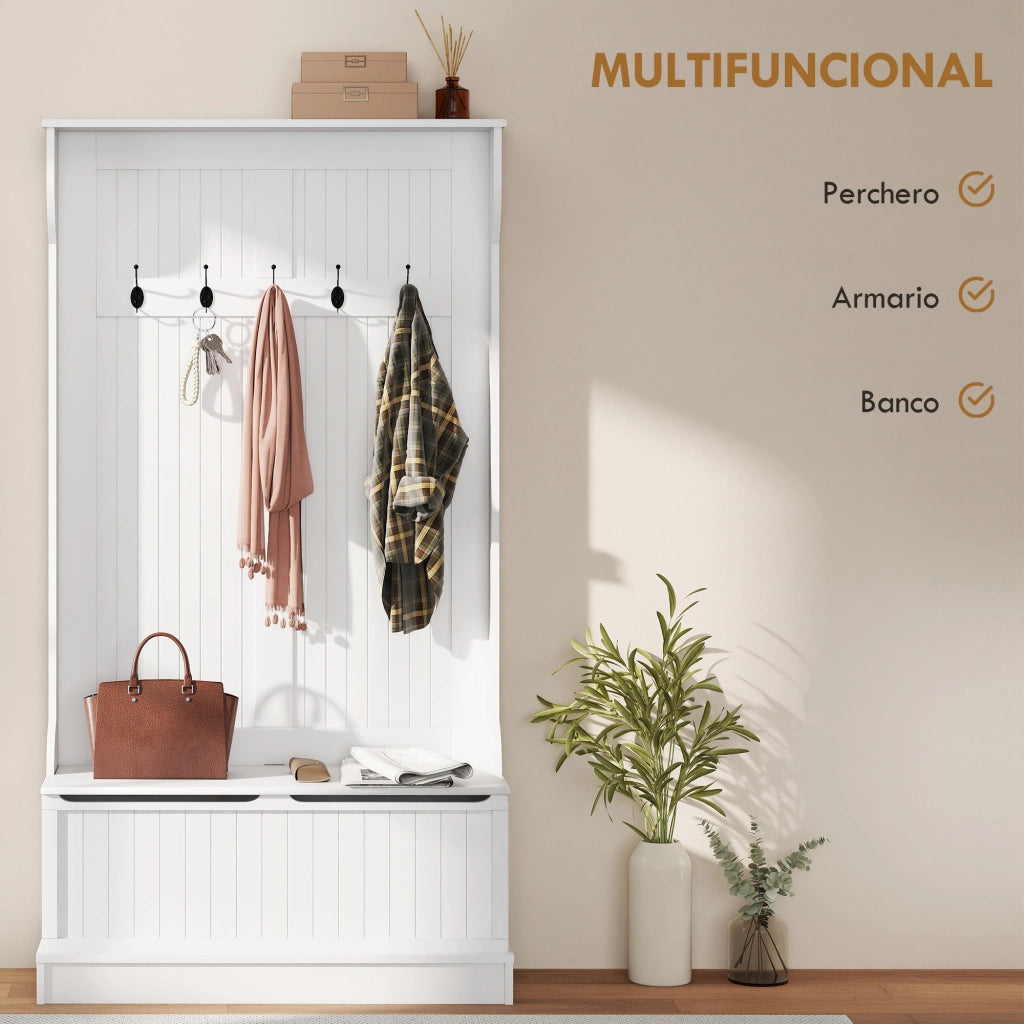 Appendiabiti con Banco e Ripiani ¨C Zephmum ¨C Marfil 96x34x180 cm