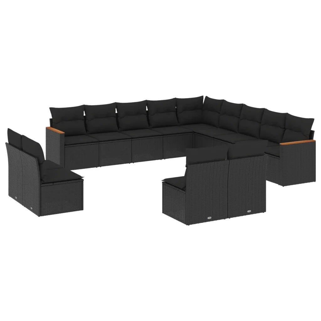 Set Divani da Giardino 13pz con Cuscini Nero in Polyrattan 3258884