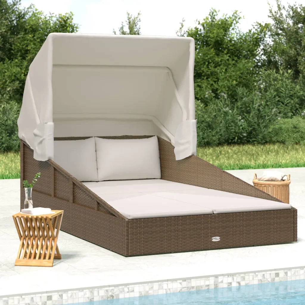 Lettino con Tetto Pieghevole Marrone 200x114x128 cm Polyrattancod mxl 94404