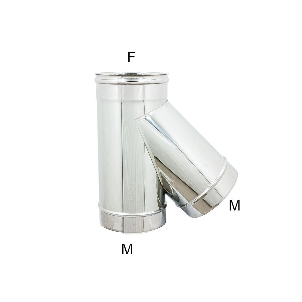 Raccordo inox a y braga a 135° mf da 100mm codino m aisi 304