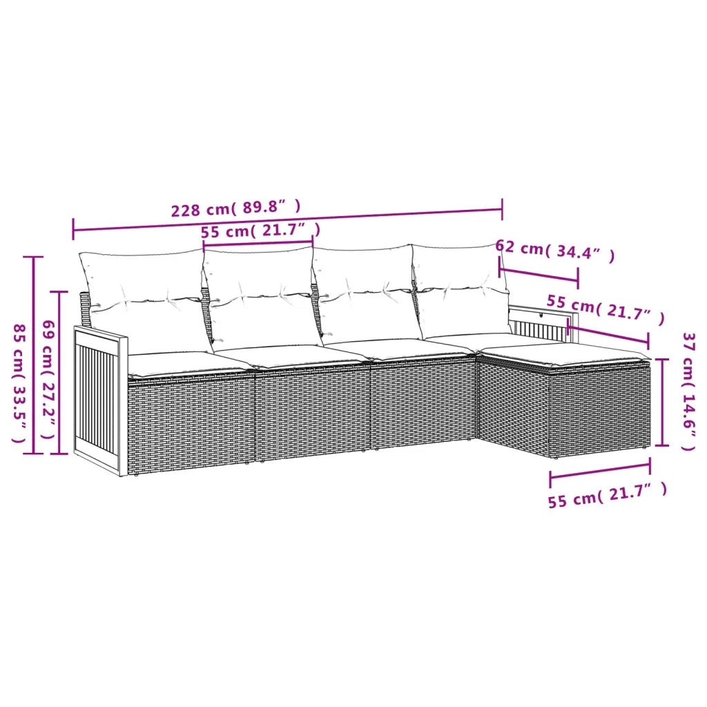 Set Divano da Giardino 5 pz con Cuscini Beige in Polyrattan