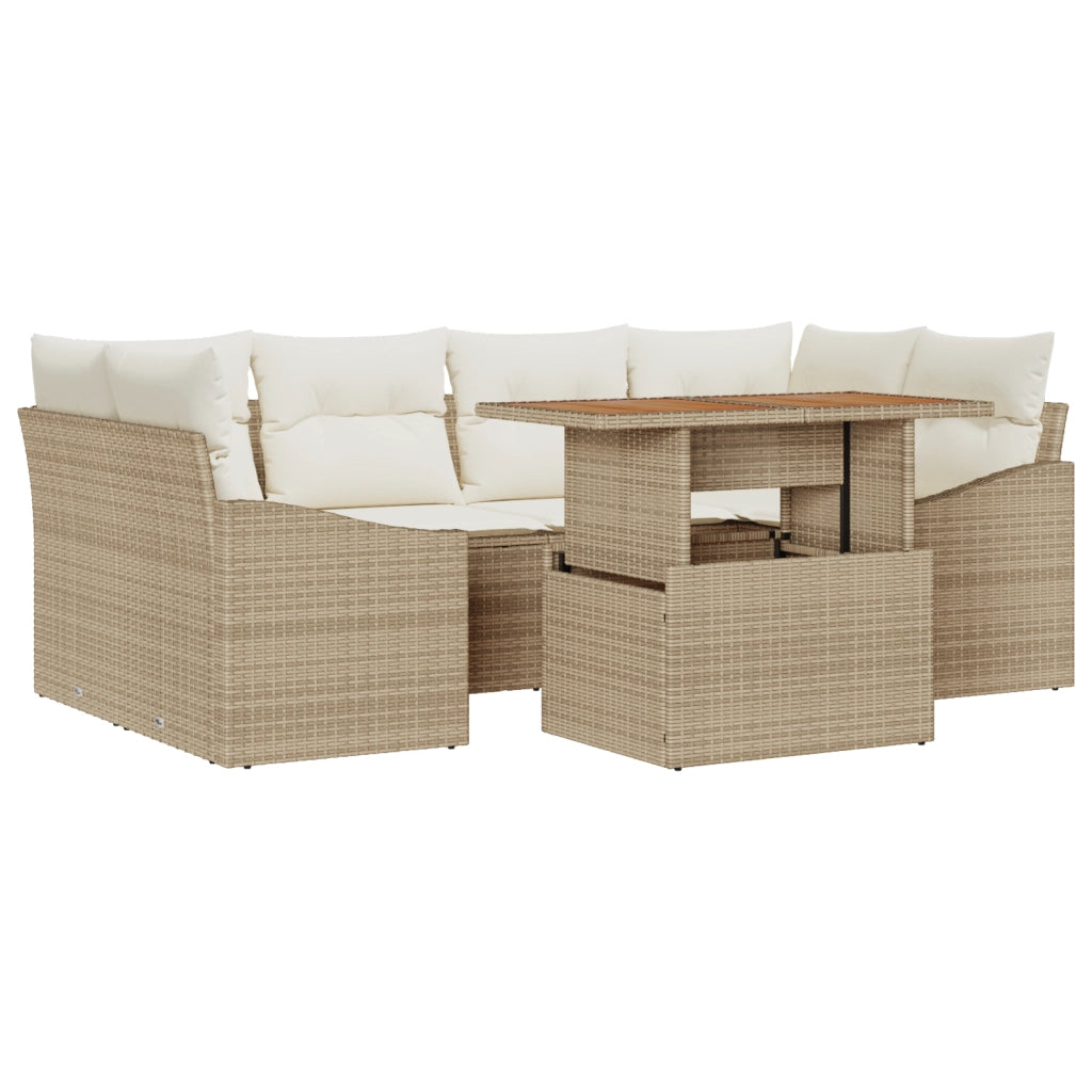 Set Divani Giardino 7 Pezzi con Cuscini Beige in Polyrattan