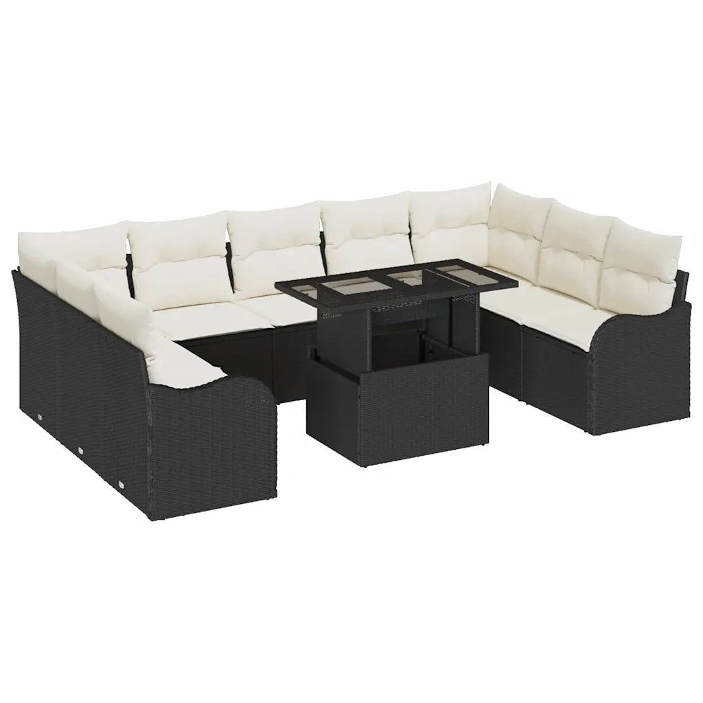 Set Divano da Giardino con cuscino 10 pcs Nero Poly Rattan 3348523
