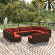 Set Divani da Giardino 11 pz con Cuscini in Polyrattan Marrone 3102123