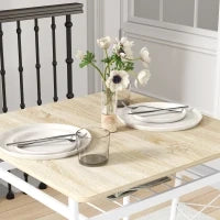 Set Tavolo e Sedie, Tavolo da Cucina con Sedie, Struttura in Acciaio, con 2 Sedie Incassate, Bianco e Quercia