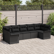 Set di 7 pezzi di divano da giardino con cuscini in rattan poly nero