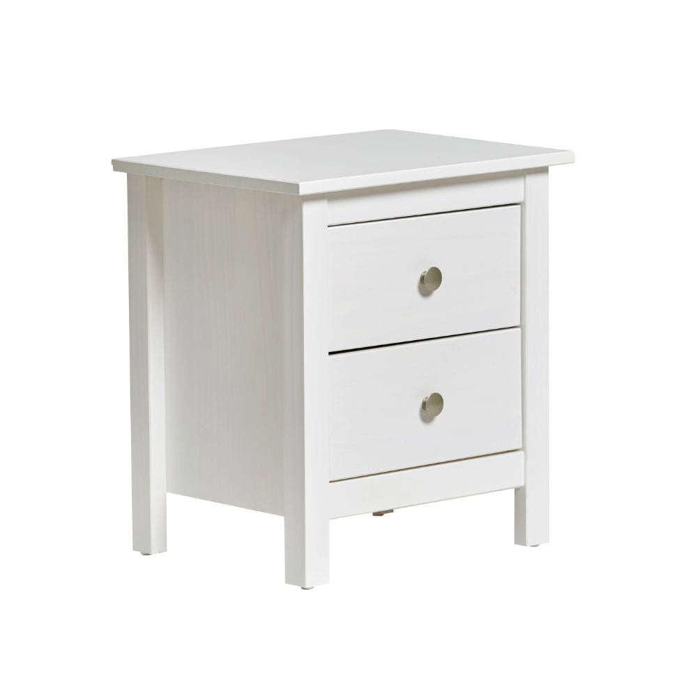 Comodino Berna bianco in legno massiccio e 2 cassetti - Stile intramontabile