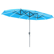 Doppio ombrello con luci solari; alluminio; poliestere; protezione UPF50+; resistente ai raggi; parasole da patio; blu