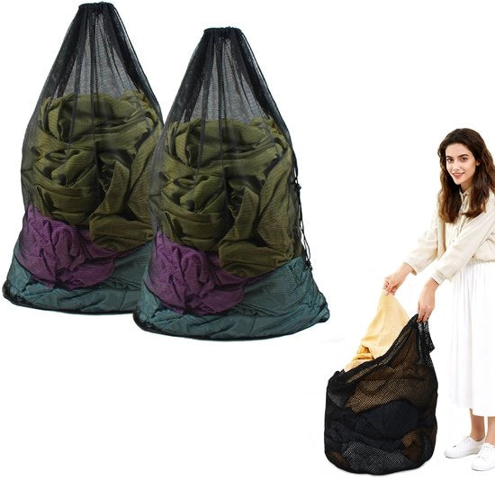 Due sacchi di rete con corda e maniglie - 76×100cm sacchi di rete - Borse per capi delicati - Sacchi di rete robusti - Adatti per lavatrici, viaggi, abbigliamento, conservazione giocattoli