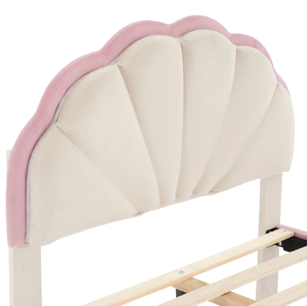 Letto imbottito singolo 90x200 cm in velluto con testiera ondulata e luci LED multicolore