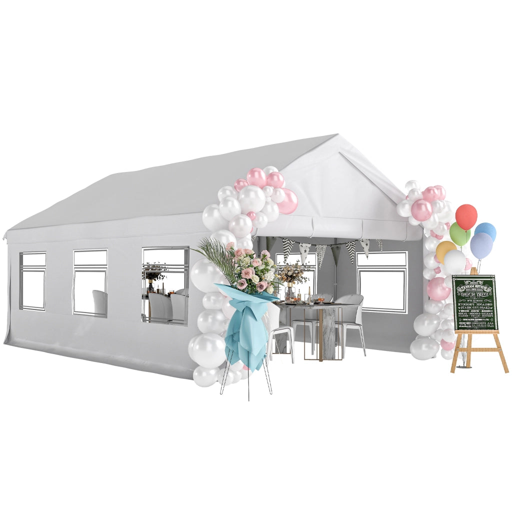 Gazebo da Giardino 4x6 m con Pannelli Laterali, 6 Finestre e Doppio Ingresso, in Acciaio Galvanizzato, Bianco