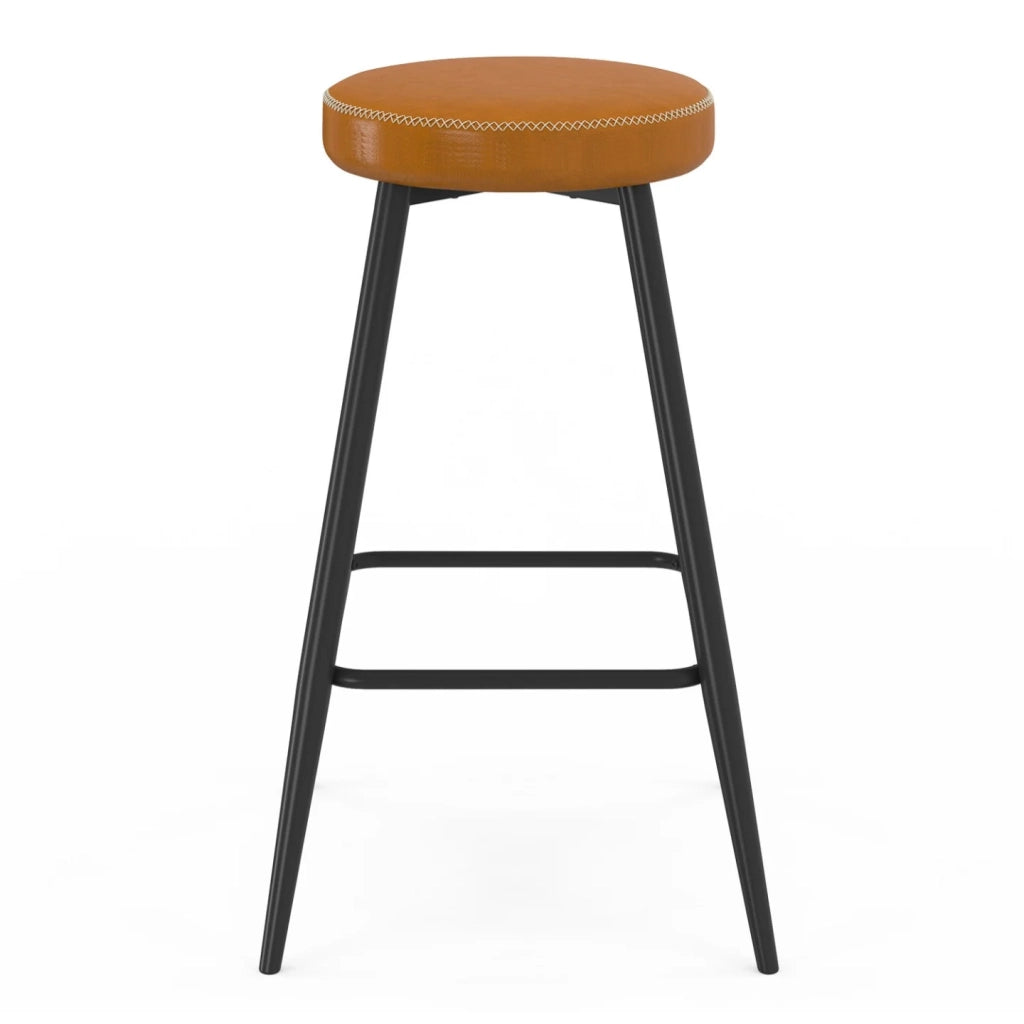 IDMarket - Set di 2 sgabelli da bar ISAURE marrone con cuciture e gambe in metallo nero