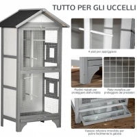 Voliera per Uccelli da Esterno in Legno di Abete, 80.5x57x158.5cm, Grigio Chiaro