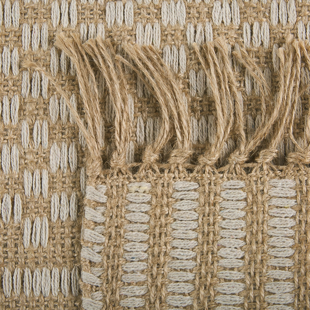 Tappeto passatoia Beige iuta e cotone 50 x 80 cm con frange intrecciato a mano Boho ingresso camera da letto