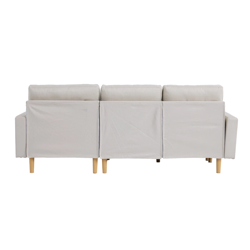 Divano ad angolo, divano a L a 3 posti, con vano portaoggetti, rivestimento in tessuto non tessuto, beige