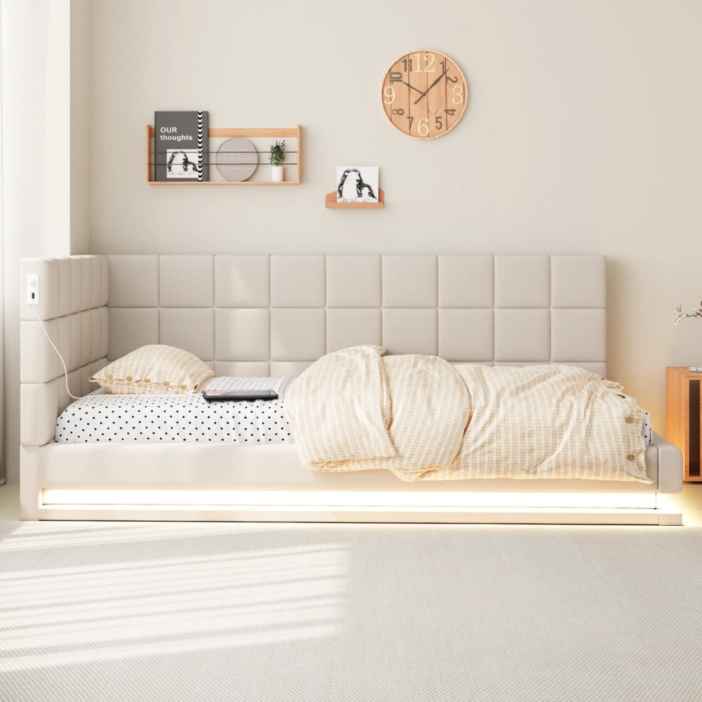 Letto divano multifunzione lino beige 90x200 cm