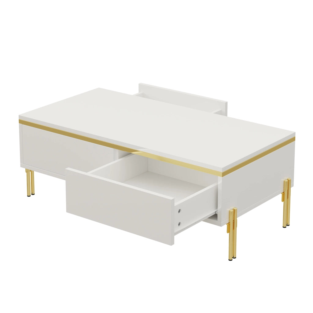 TAVOLINO DA CAFFÈ 100x50x36 cm Bianco Lucido con Cassetti laterali