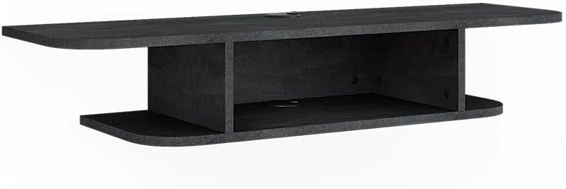 Mobile tv Lorio, Calcestruzzo nero, 105 x 18.2 cm con scomparti aperti, per la conservazione di dispositivi multimediali e accessori