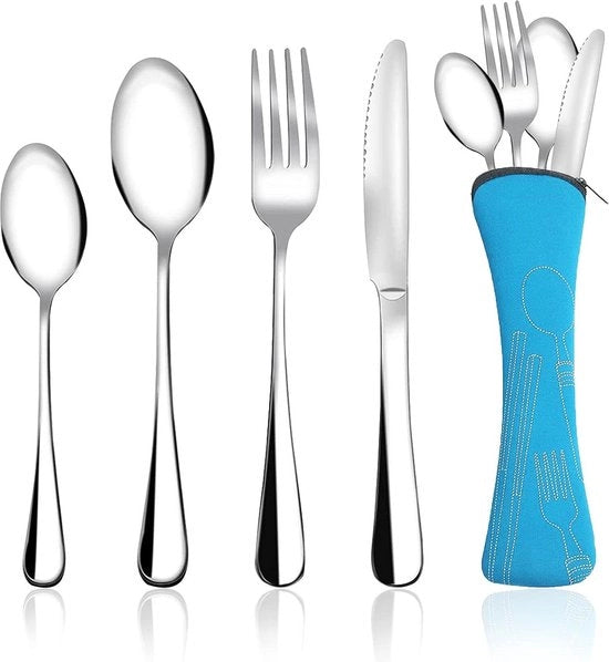 Set di Cucina da Viaggio - 4 Pezzi con Borsa - Materiale di Cottura Food Grade - Set di Cucina da Campeggio - Picnic - Ufficio - Scuola - Colazione