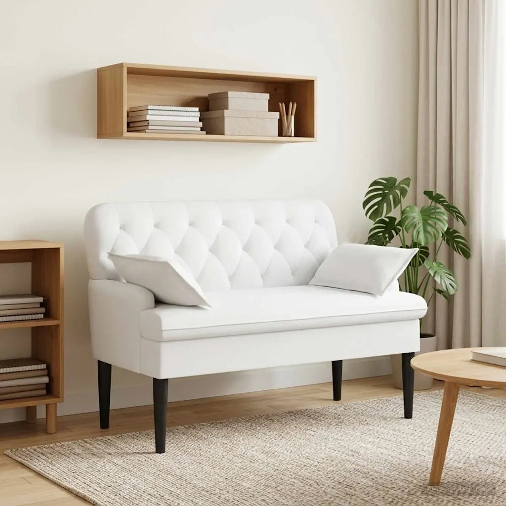 Loveseat con bottoni imbottiti Bianco 111 x 68 x 80 cm Tessuto 42041806