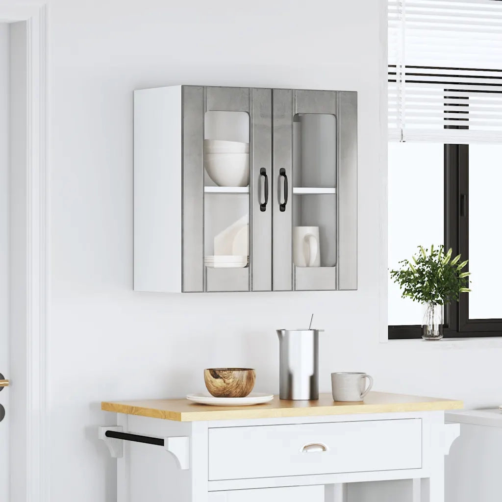 Pensile da Cucina con Porta in Vetro Lucca Grigio Cemento 853911