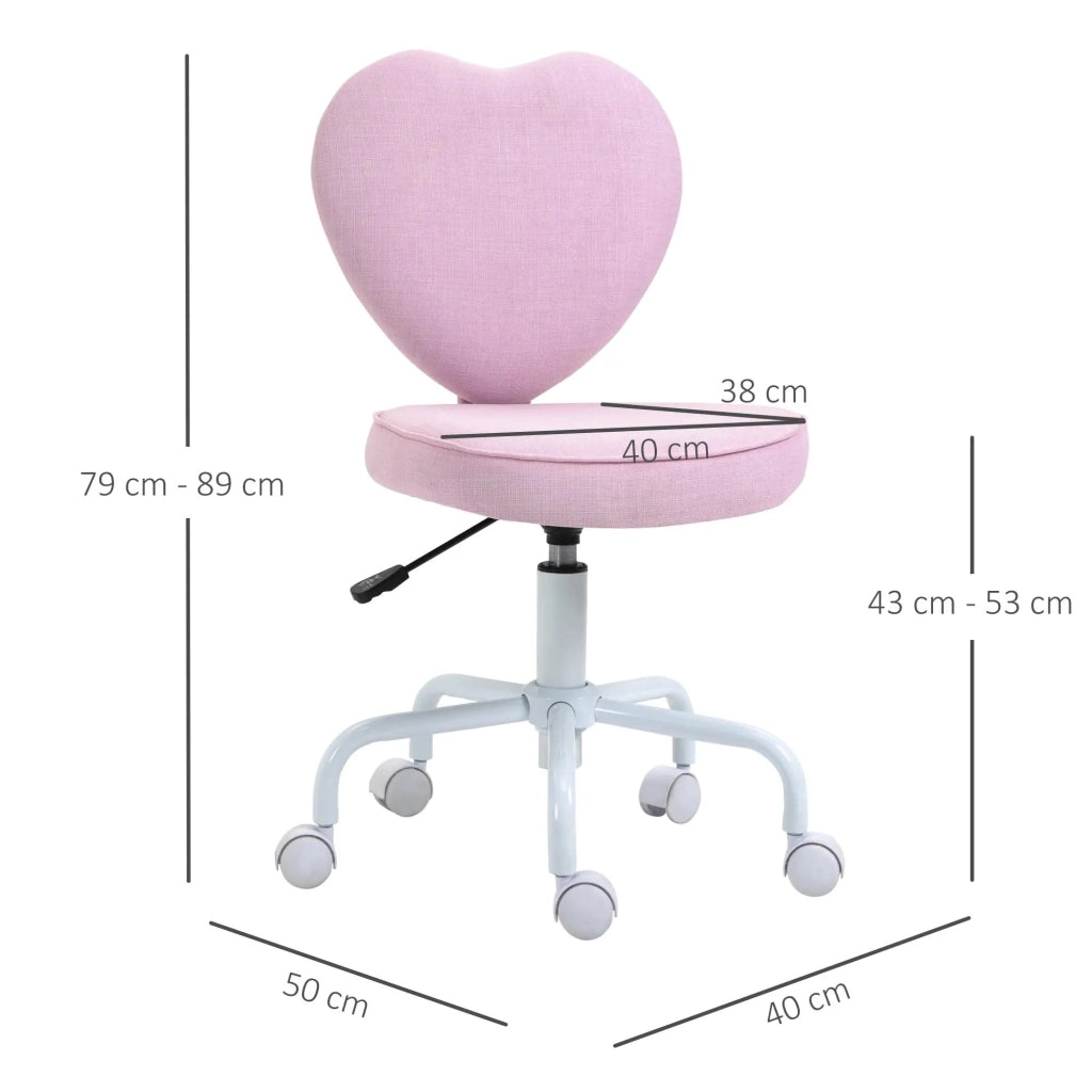 Sedia da ufficio con schienale a cuore, altezza regolabile e ruote a 360 gradi in schiuma rosa