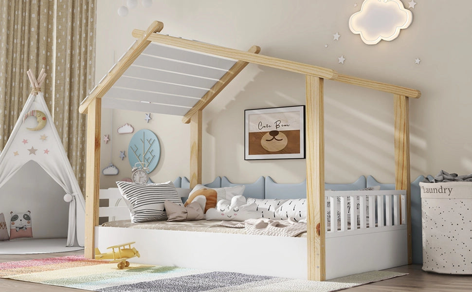 DESMIU Letto casetta Letto singolo 1 posto con struttura a casetta e doghe stabili, 90 × 200 cm, senza materasso