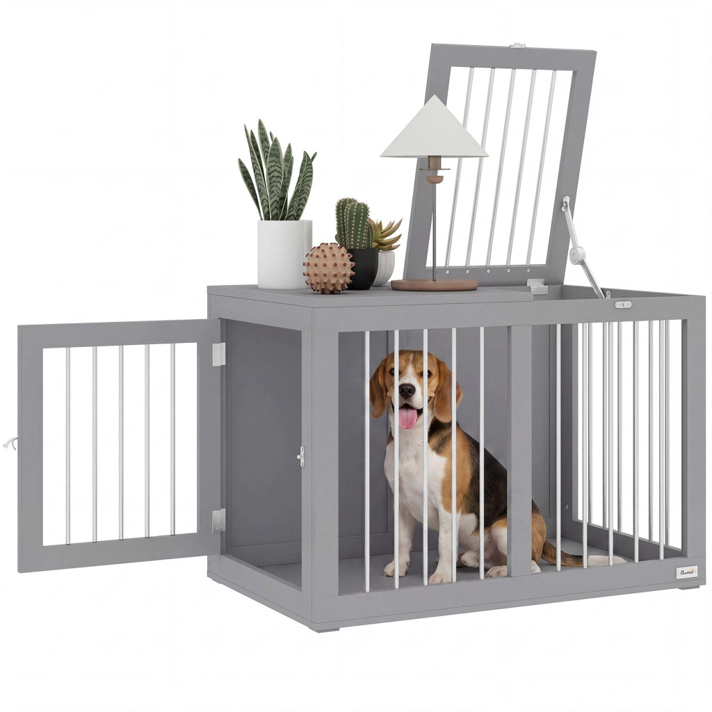 Gabbia per Cani Trasportabile ¨C Zephmum ¨C Grigio, Acciaio, 80x50x56.5 cm