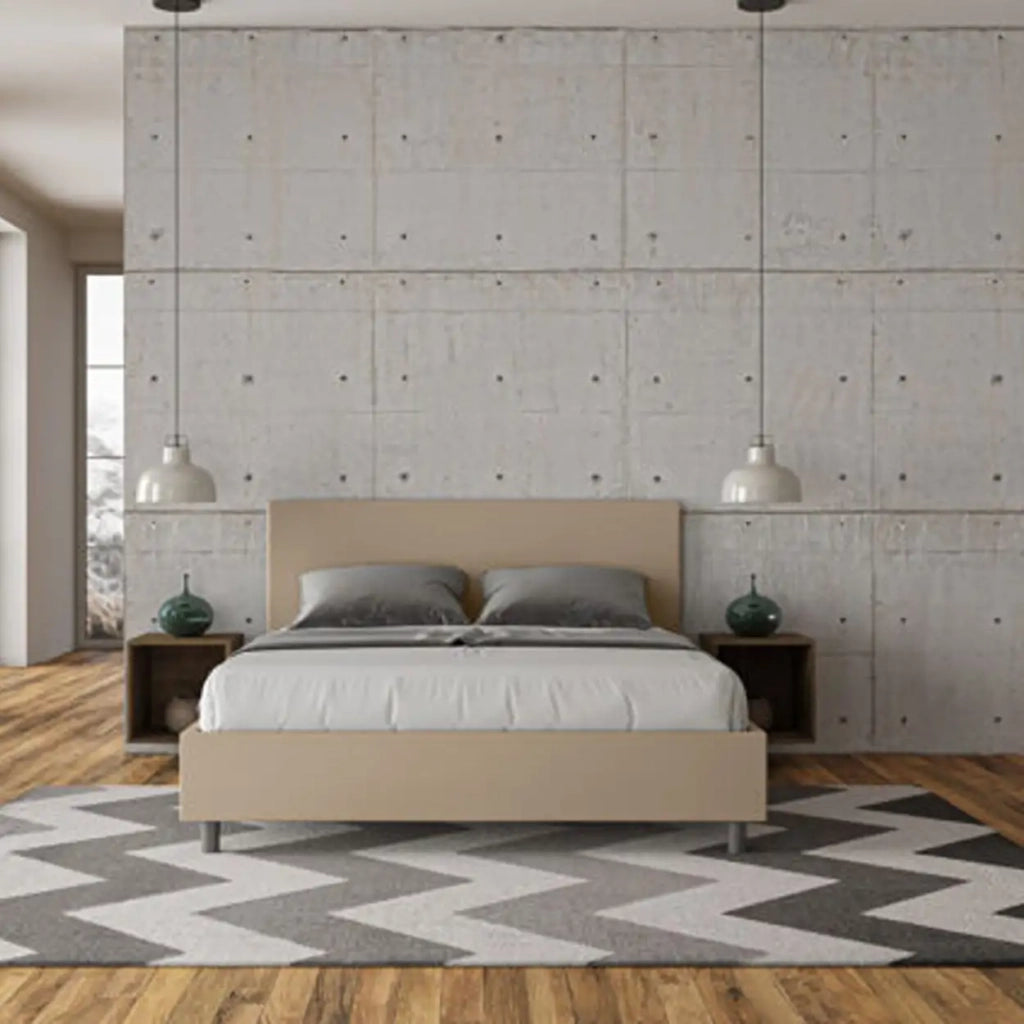 Letto matrimoniale senza rete imbottito 160x210 similpelle tortora Adele