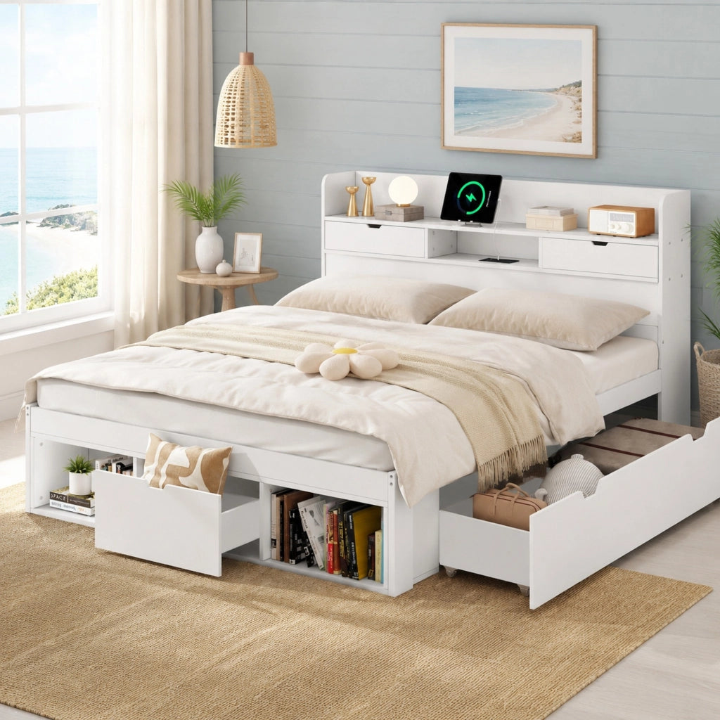 LETTO Multifunzione 140x200 cm Bianco in pino e MDF, senza materasso
