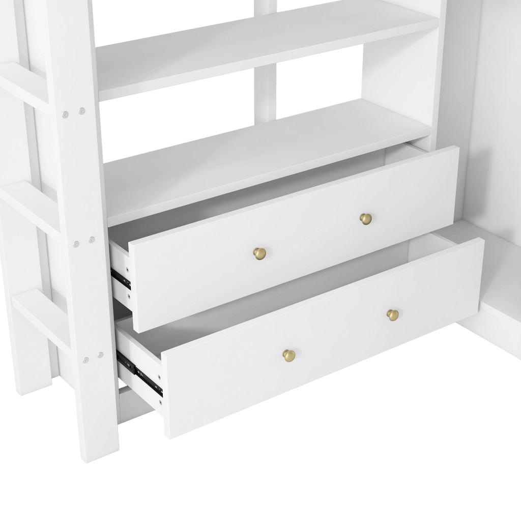 Letto a castello bianco con funzione scrivania sottostante 140x200cm