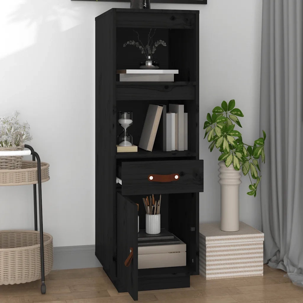 Credenza | Madia | Buffet da pranzo | Armadio da pranzo Nera 34x40x108,5 cm in Legno Massello di Pino