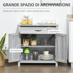 Credenza Cucina Country con Armadietto a 2 Ante e Cassetto 80x39.7x80cm Grigio