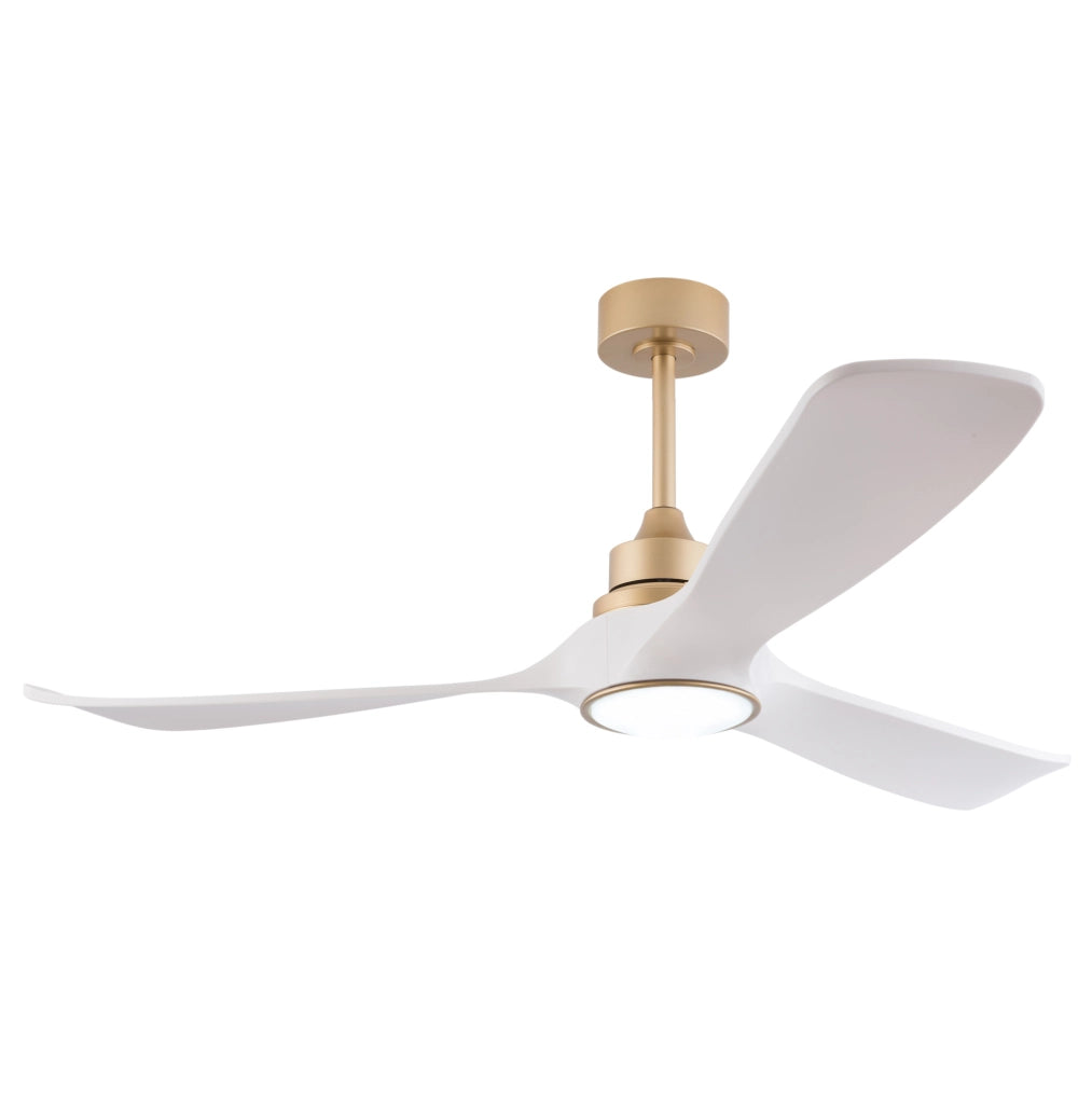 Ventilatore da soffitto 52 pollici con luce, telecomando, 3 pale ABS, bianco e oro