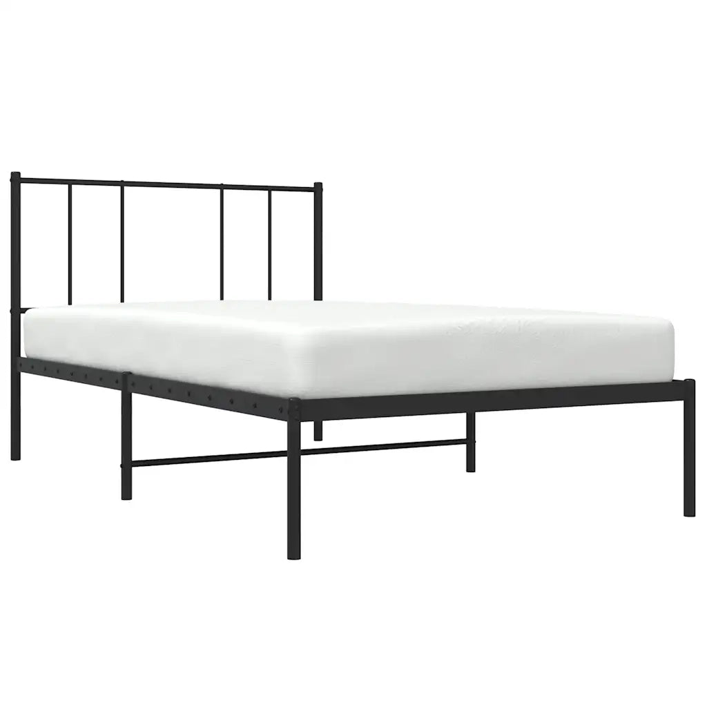 Letto singolo | Letto per adulti | Giroletto con Testiera in Metallo Nero 90x190 cm
