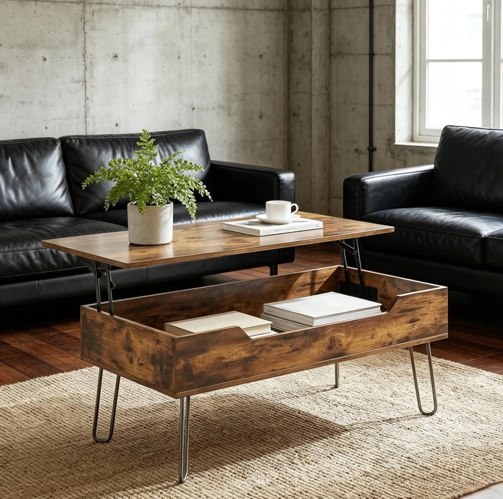 Tavolino da salotto elevabile con vano contenitore, 95x50 cm