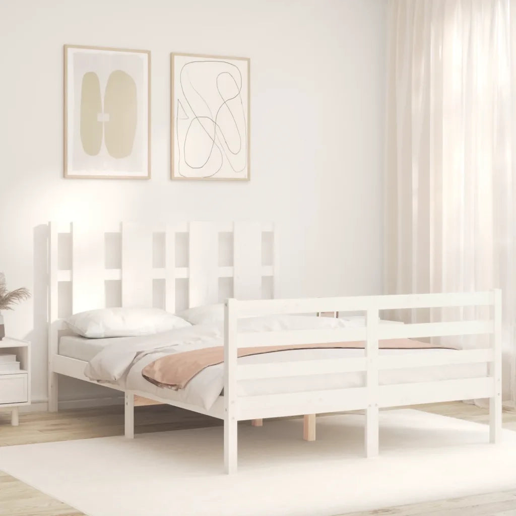 Giroletto con Testiera-Struttura Letto con testiera Bianco Small Double Legno Massello 145113