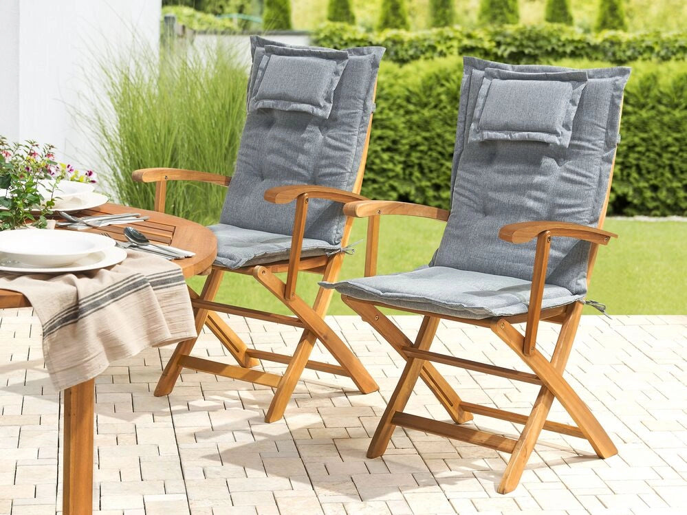 Set di cuscini di ricambio per sedie da esterno in tessuto grigio resistente ai raggi UV 2 cuscini con imbottitura spessa