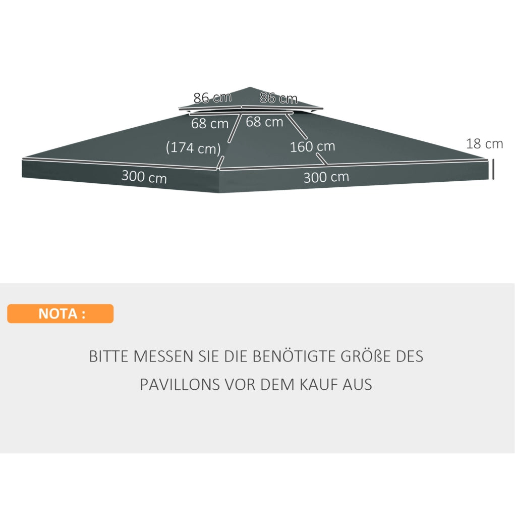Telo di ricambio per gazebo 3x3 m in poliestere 180 g/m2; grigio