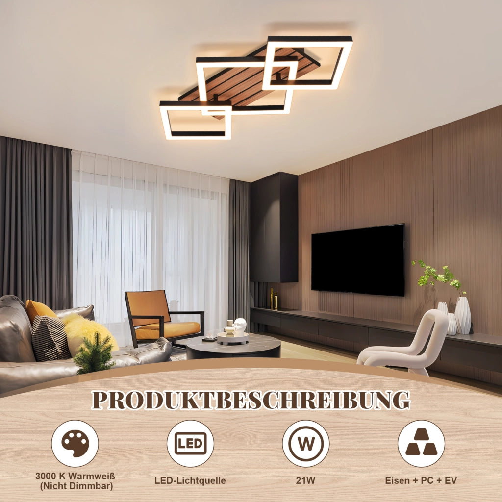ZMH Lampada da soffitto LED design moderno 58CM 3000K quadrata effetto legno sala pranzo studio soggiorno