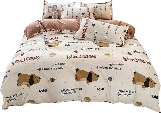 Set di coperte per letto in poliestere 100% - cane bianco e marrone - con cerniera - lavabile in lavatrice - 150x200cm coperta da letto - 200x230cm lenzuolo - 2 copri cuscino
